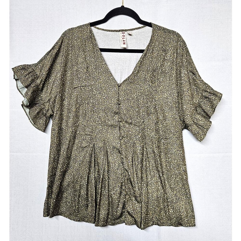 Anthropologie Dolan XL Green Pattern Satin Top